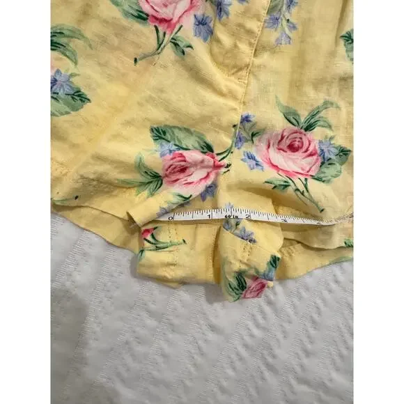 Lauren Ralph Lauren High Rise Shorts Yellow Floral Linen Women's ~24.5" Cottage - Picture 7 of 12